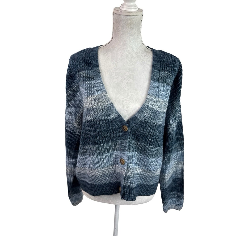Lucky Brand Women's Oversized L Cropped Cardigan Sweater Blue - Picture 2 of 12